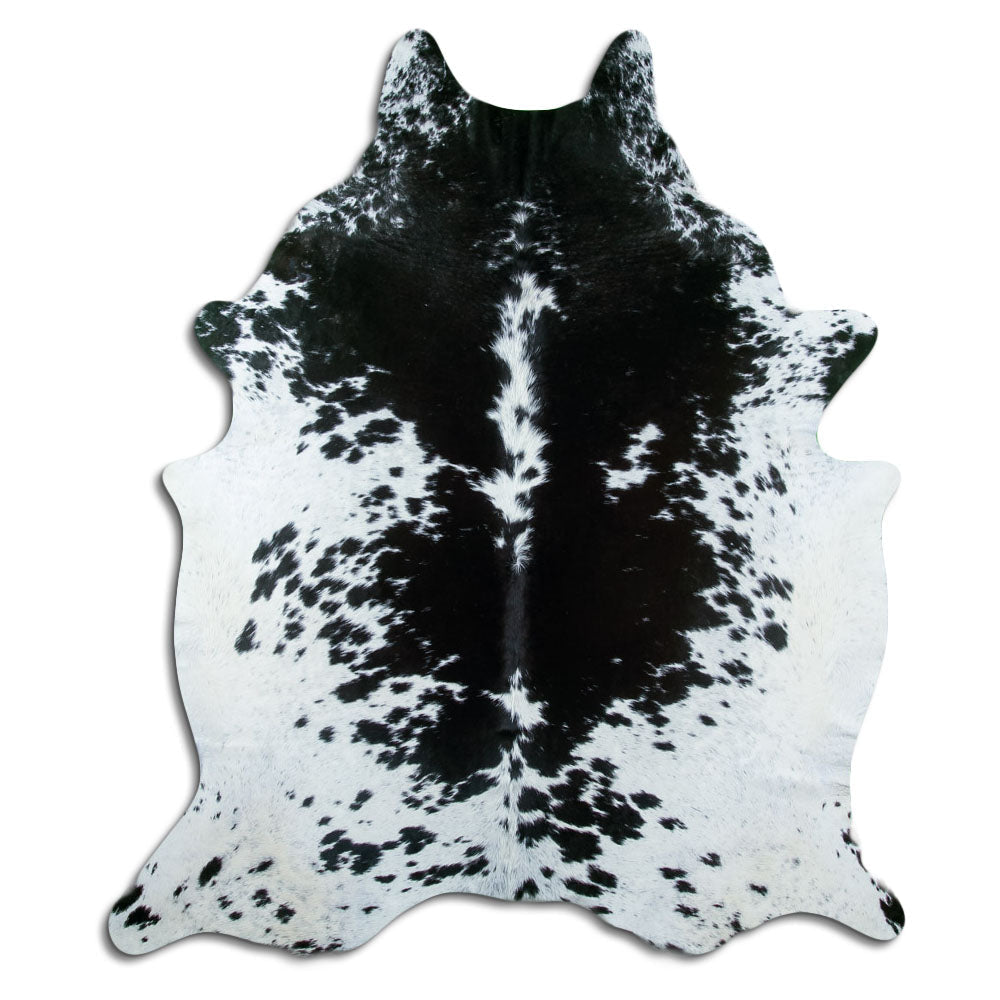 Tappeto in pelle di mucca bianca e nera XL