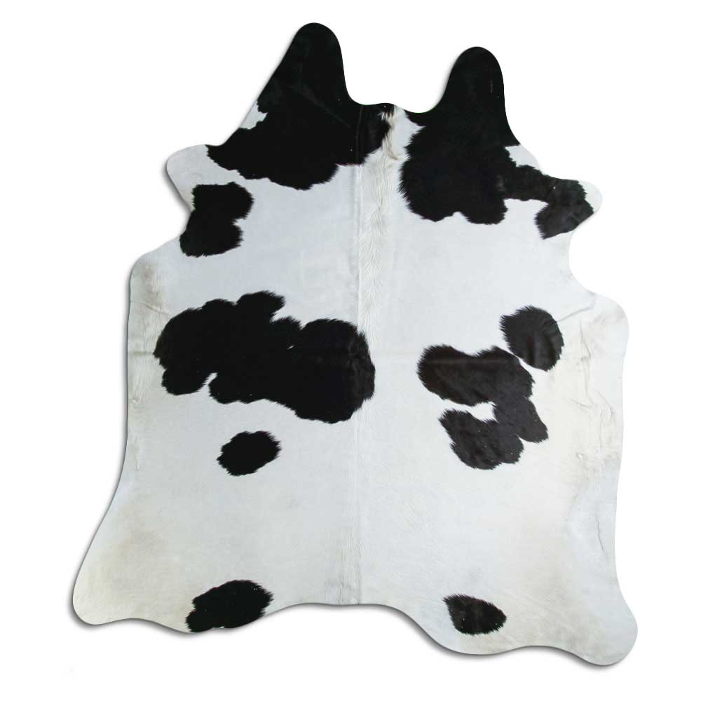 Tappeto in pelle di mucca bianca e nera XL