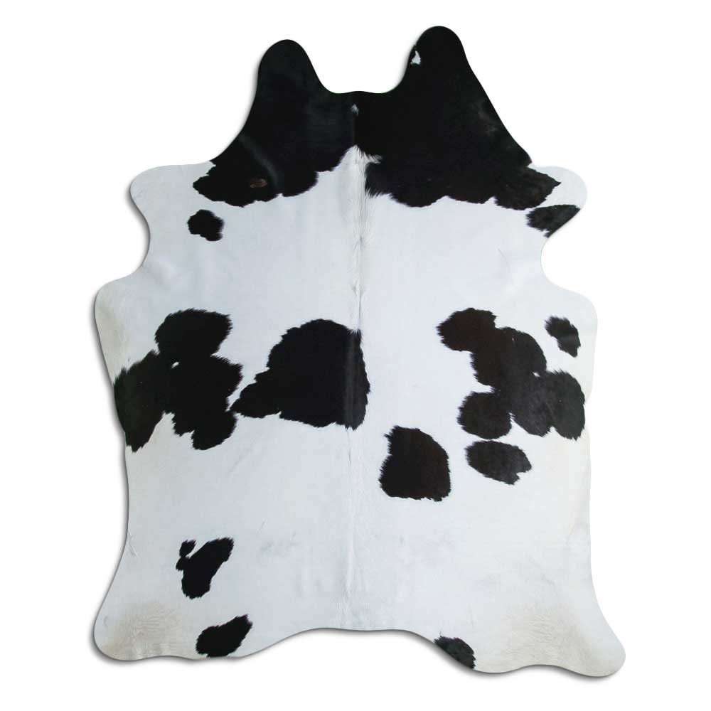 Tappeto in pelle di mucca bianca e nera XL
