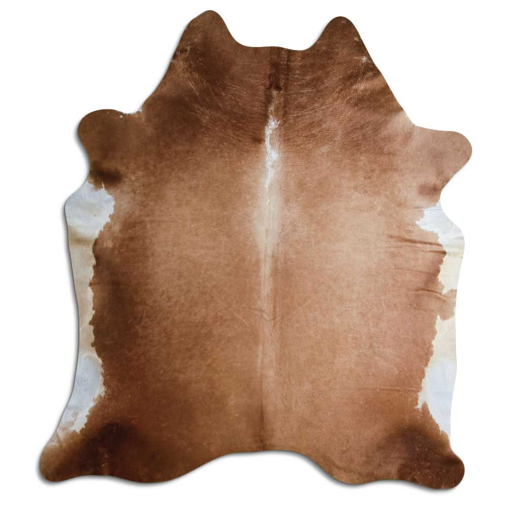 Tappeto in pelle di mucca marrone e bianca XL