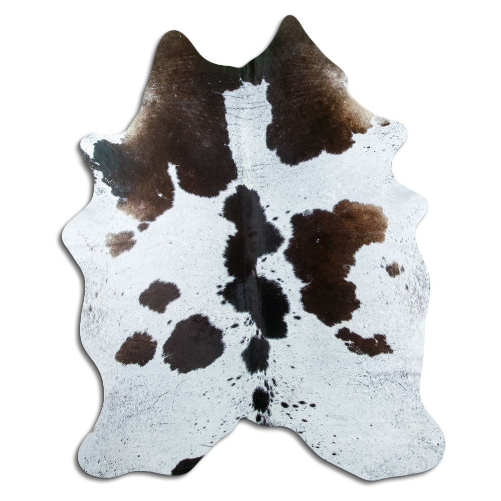 Tappeto in pelle di mucca marrone e bianca L